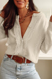 Lace Trim Ribbed Round Neck Button Up Cardigan