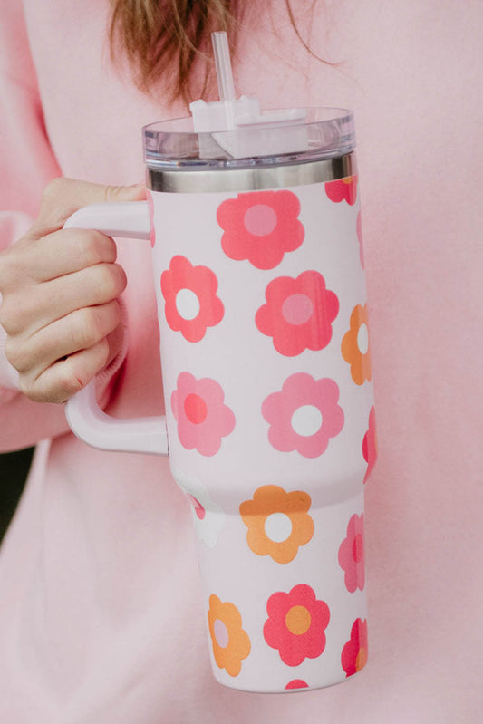 Tasse à vide en acier inoxydable avec impression de fleurs multicolores 