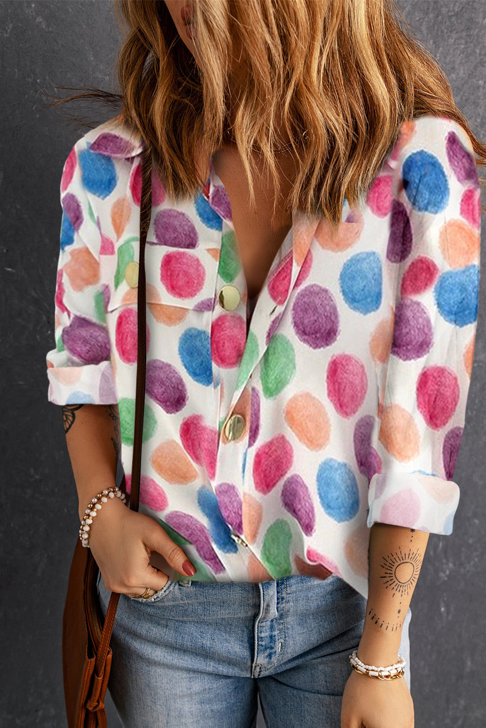 Polka Dot Buttoned Long Sleeve Shirt