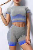 Striped Gradient Color Print Cropped High Waist Yoga Wear