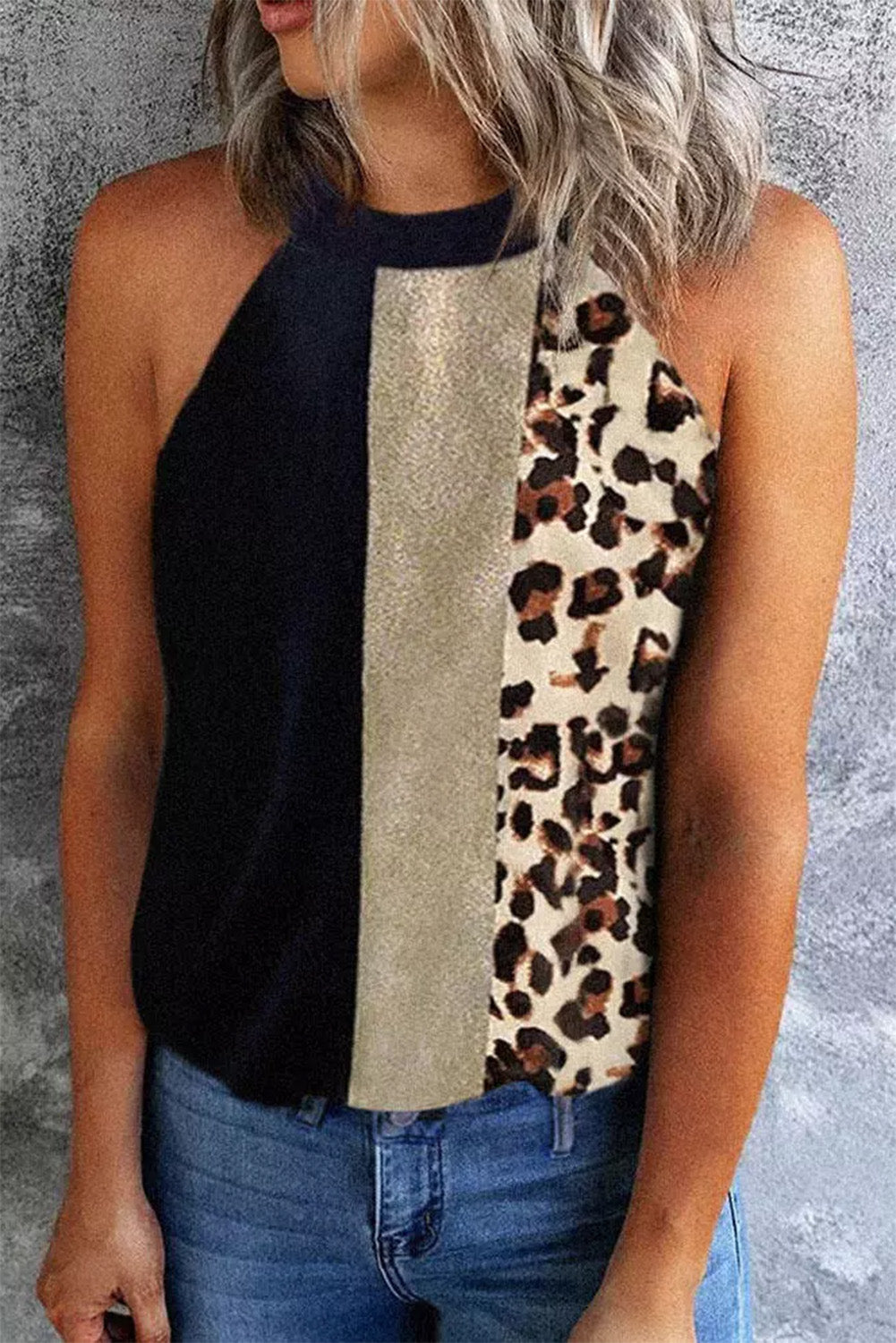 Leopard Color Block Casual Tank Top