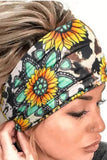 Sunflower Cow Print Wide Headband