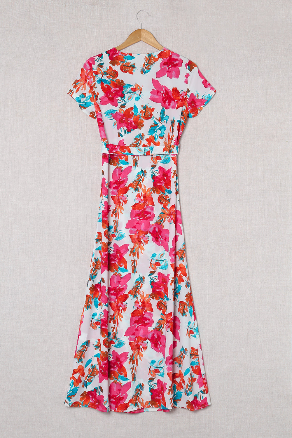 Wrap V Neck Short Sleeve Floral Maxi Dress