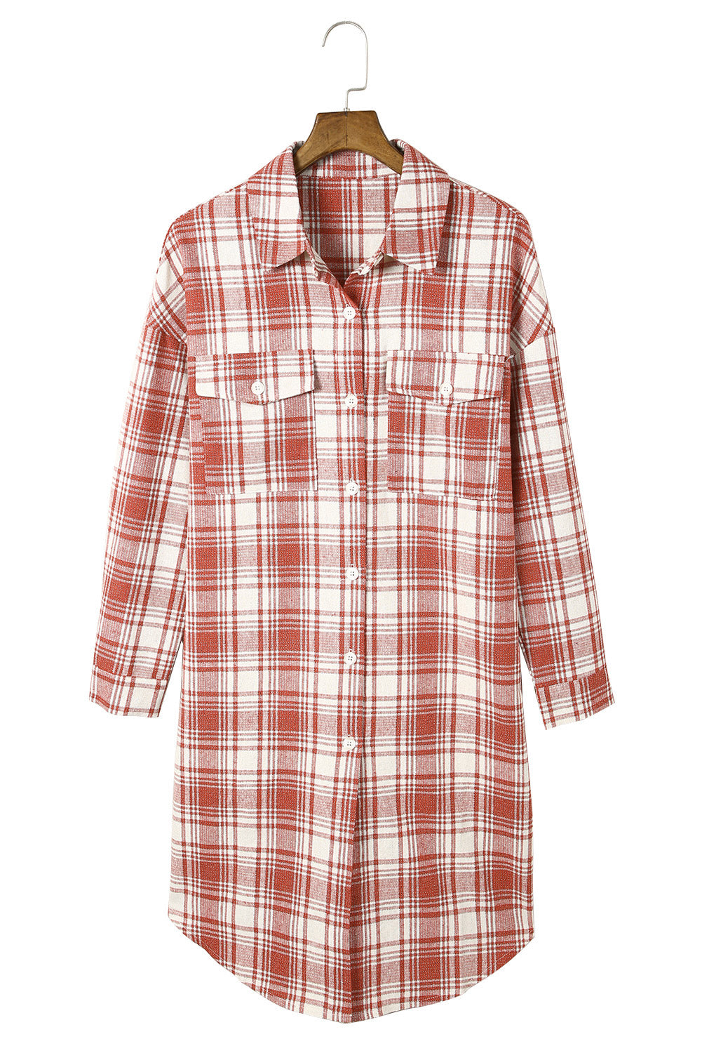 Plaid Print Button Long Shacket