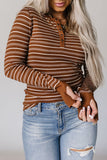 Thumbhole Sleeve Striped Henley Top