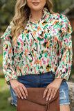 Multicolor Abstract Print 3/4 Puff Sleeve Ruffle Blouse