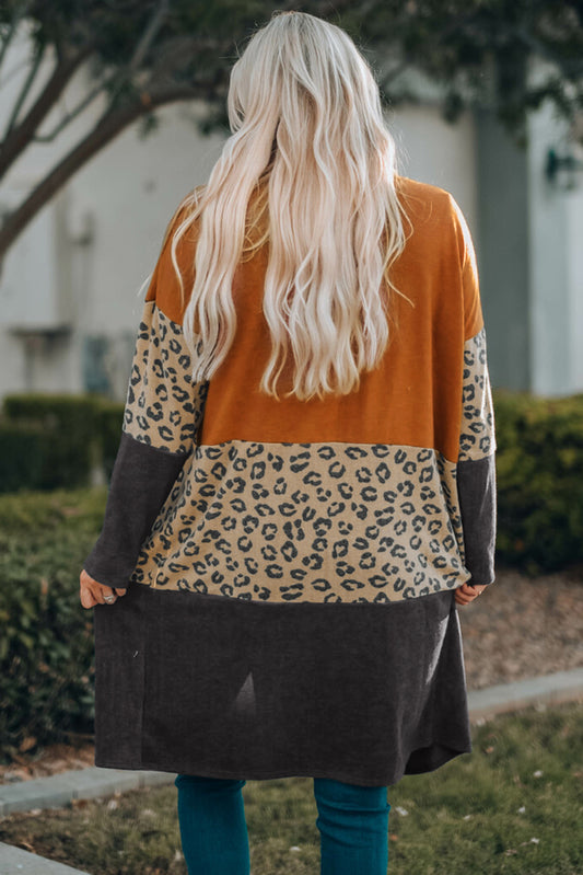 Colorblock Leopard Print Patchwork Knit Cardigan