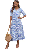 V Neck Casual Geometric Print Maxi Dress