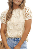 Crochet Lace Hollowed Puff Sleeve Blouse