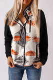 Leopard Plus Size Color Block Chest Pocket Sherpa Jacket