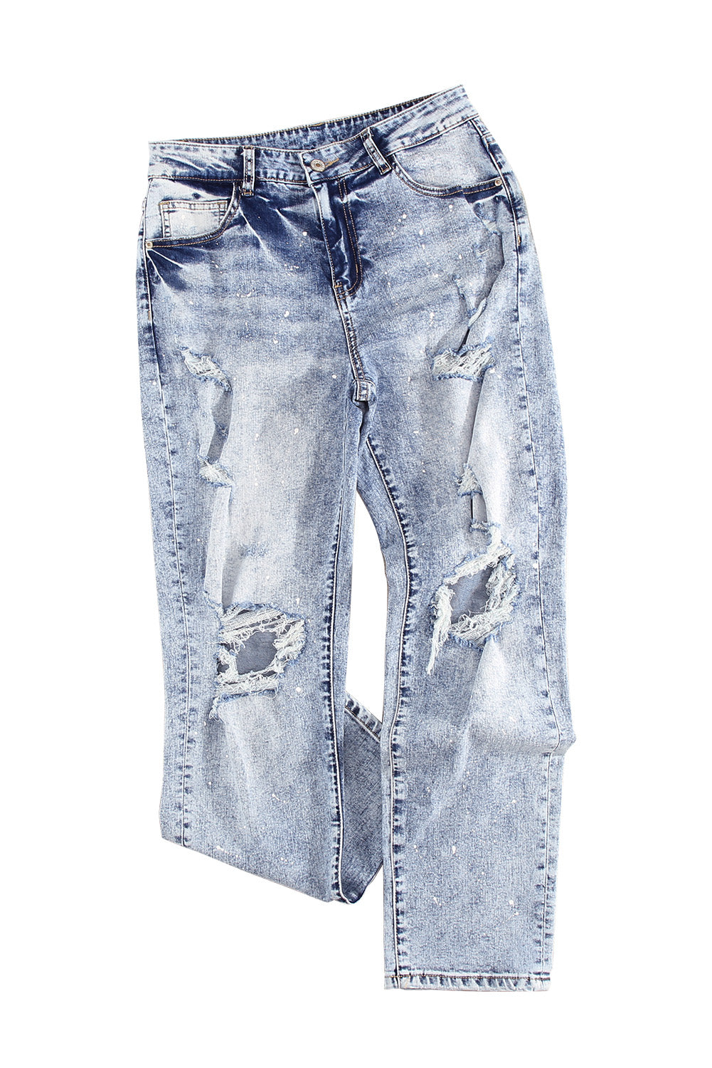 Distressed Faded Splatter Denim Pants