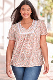 Split Neck Floral Print Plus Size Top