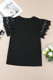 Lace Ruffle Sleeve Round Neck T Shirt