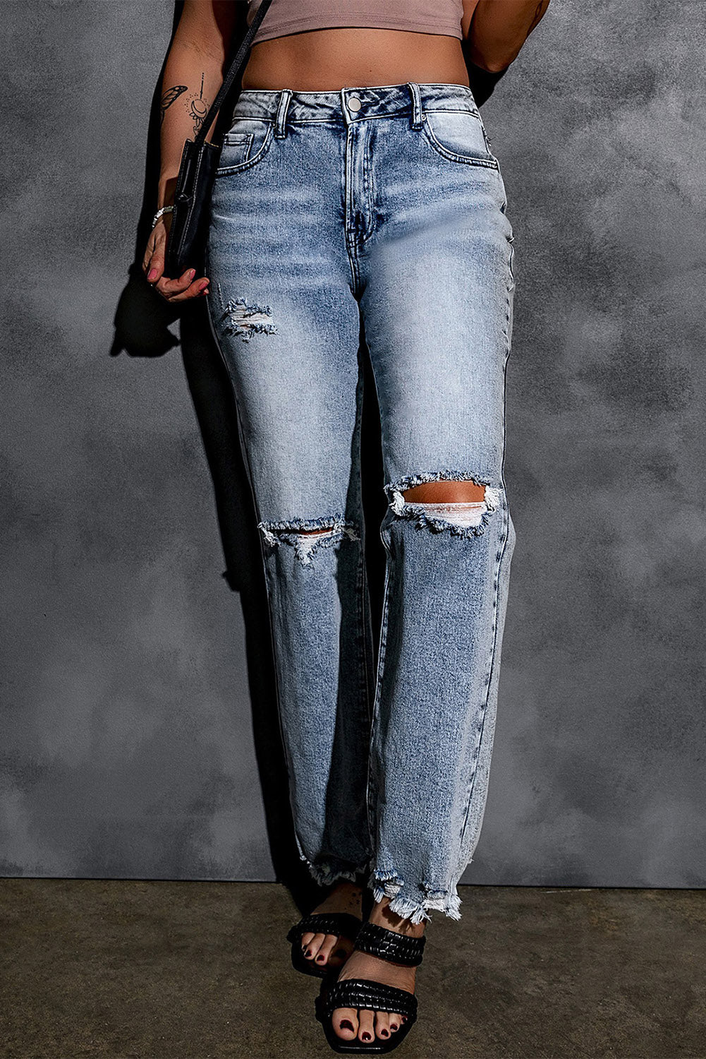 Washed Ripped Wide Leg High Waist Jeans