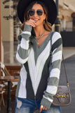 Striped Colorblock V Neck Knitted Sweater