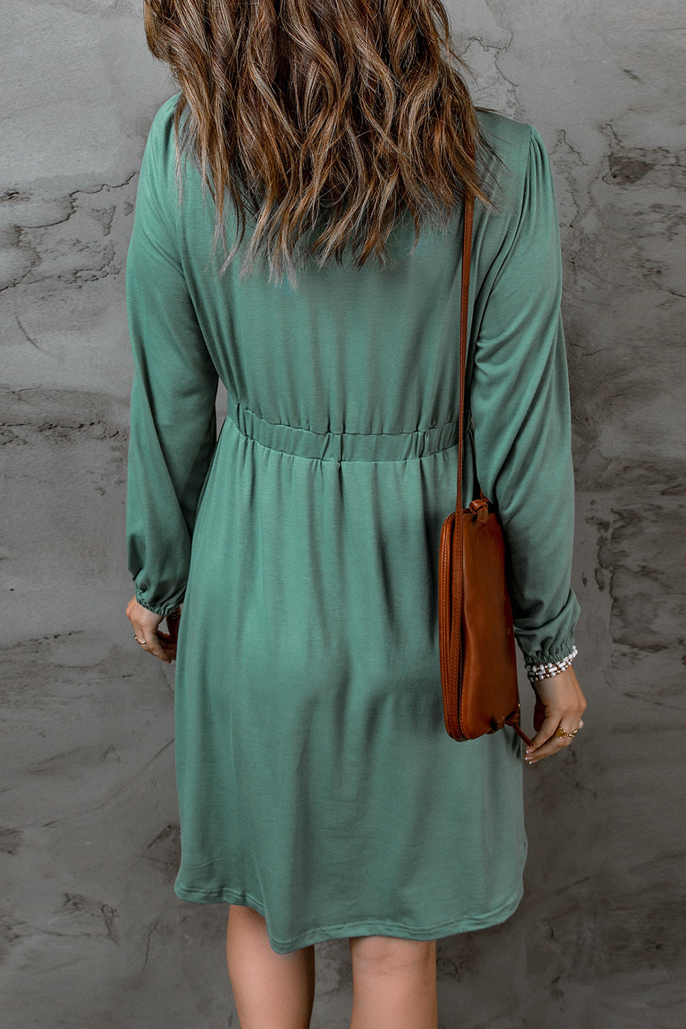 Button Up High Waist Long Sleeve Dress