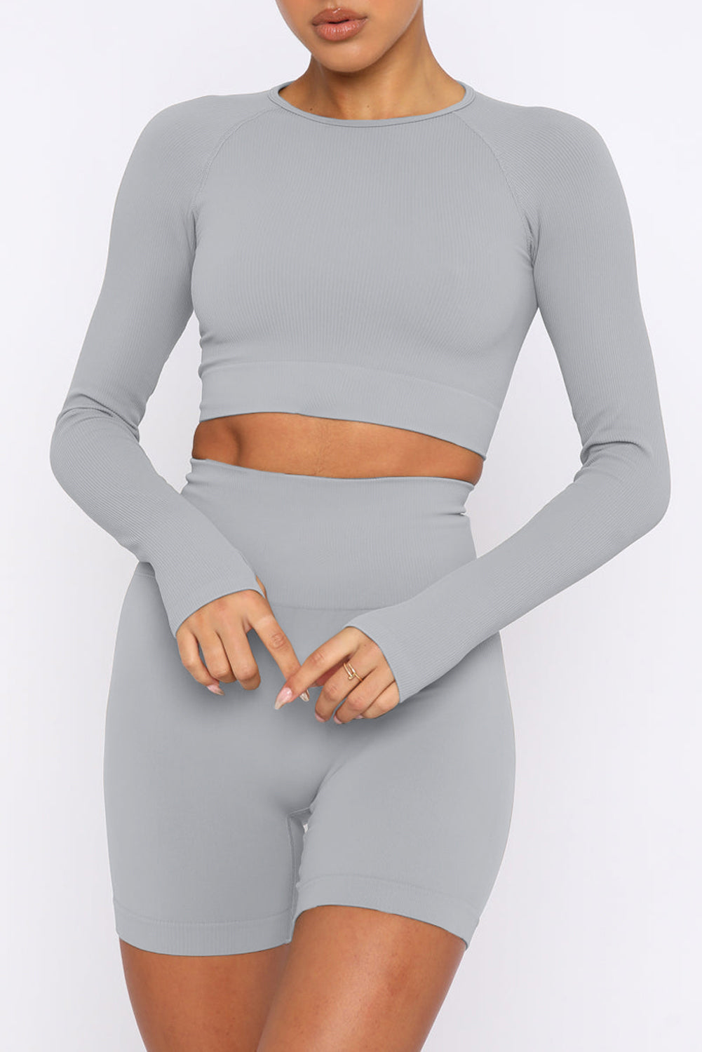 Long Sleeve Seamless Crop Smoke