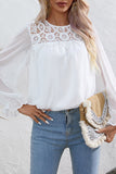 Lace Patch Sheer Flounce Sleeve Blouse