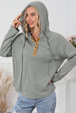 Quarter Buttoned Drawstring Pullover Hoodie