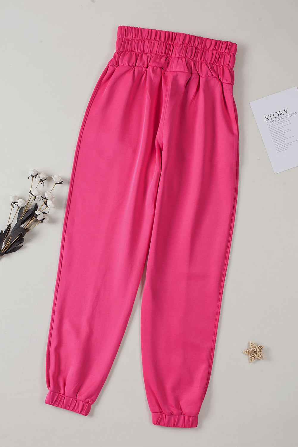 Pantalon de jogging taille smockée rose