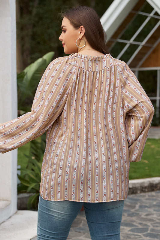 Plus Size Printed Split Neck Blouse