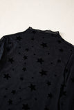 Black Star Embellished Sheer Mesh Long Sleeve Top