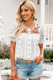 Long Sleeve Embroidered Print Blouse