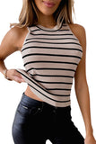 Striped Print Ribbed O-neck Sleeveless Top