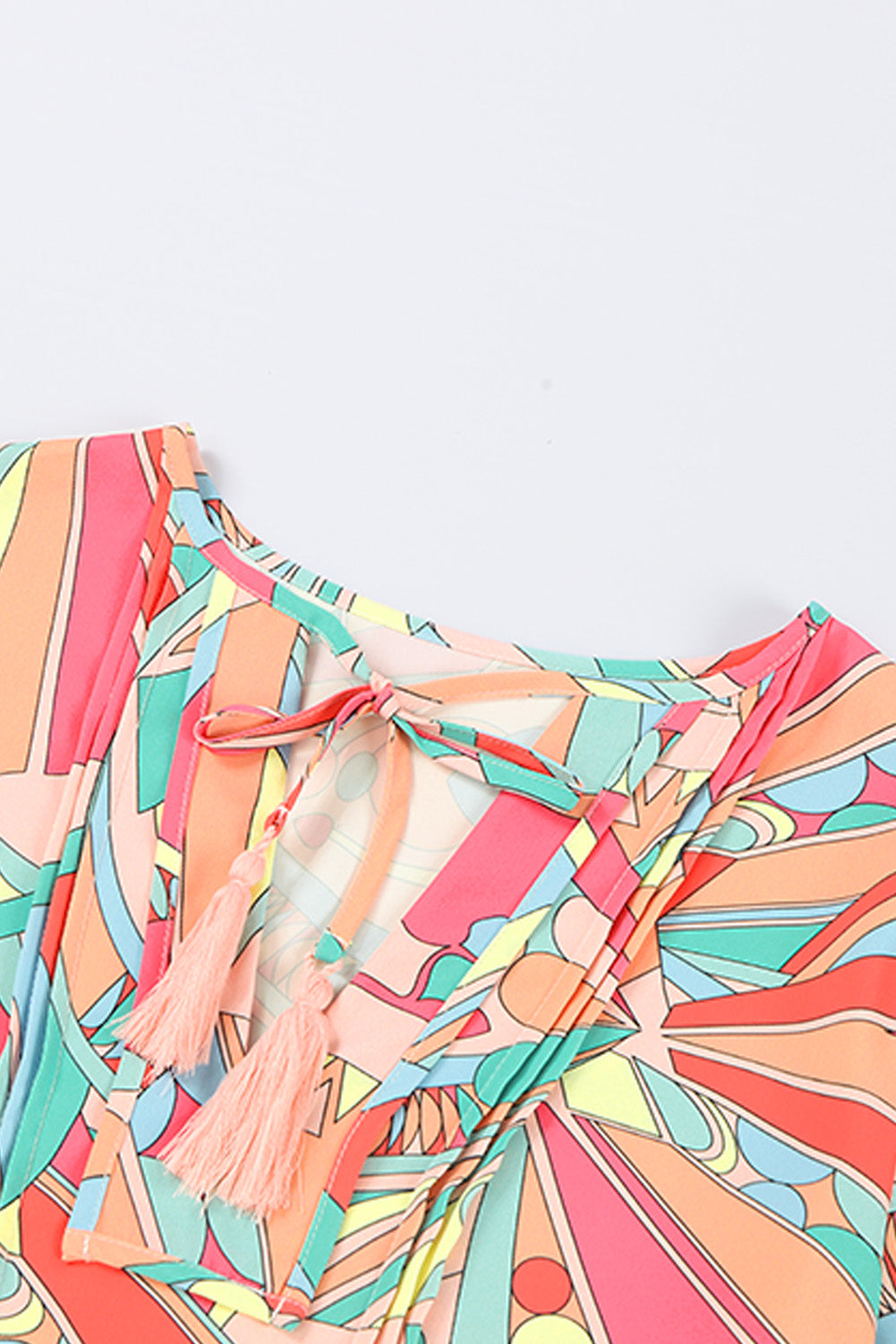 Abstract Geometry Print Half Puff Sleeve Loose Shirt