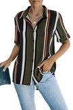 Brown Striped Short Sleeve Button Shirt