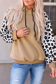 Leopard Bishop Sleeve Hooded Sweatshirt