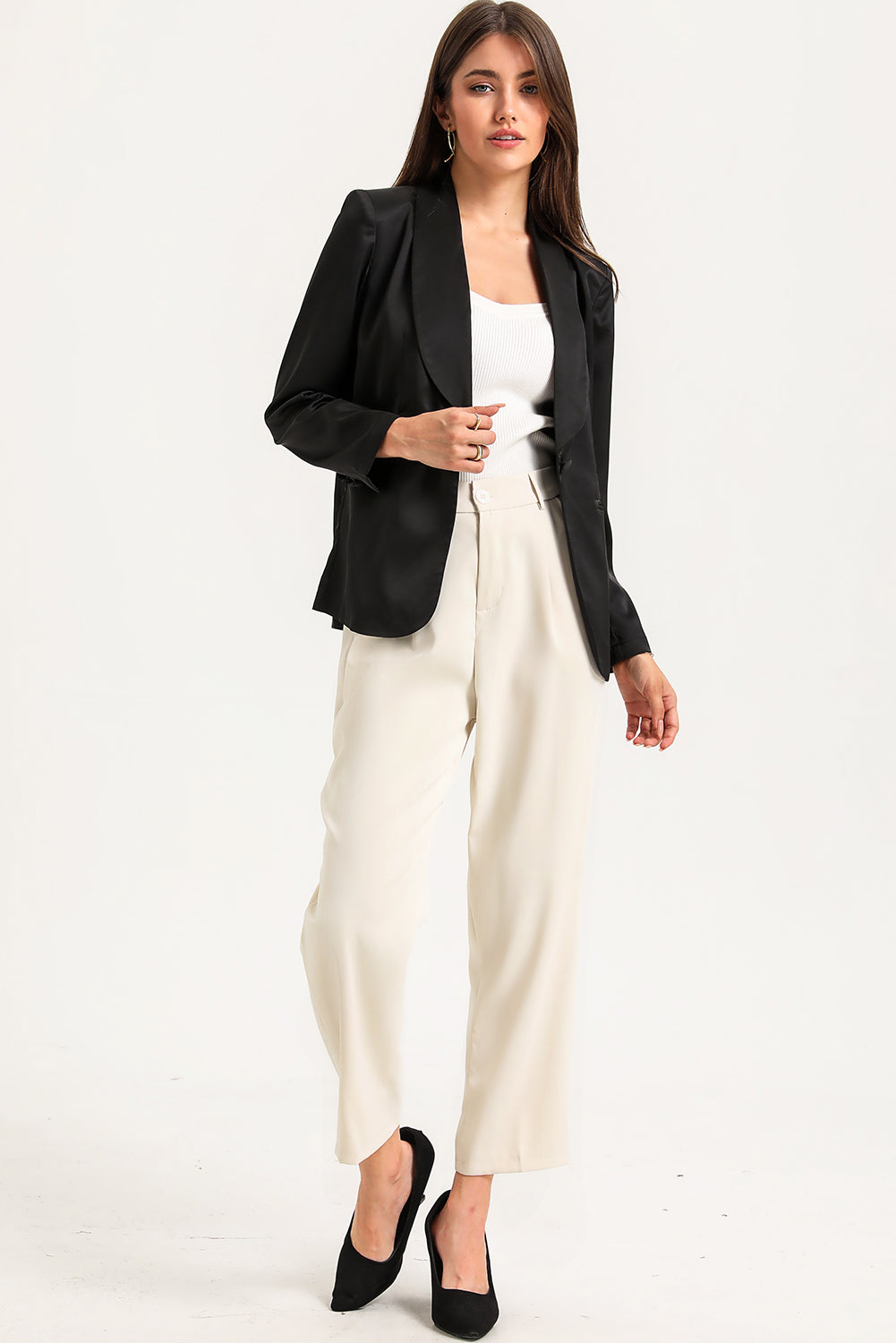 Collared Neck Single Breasted Blazer with Pockets