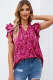 Floral Print Tiered Flutter Sleeve V Neck Top