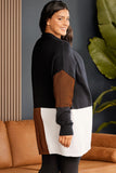 Cardigan color block ouvert sur le devant de grande taille marron 