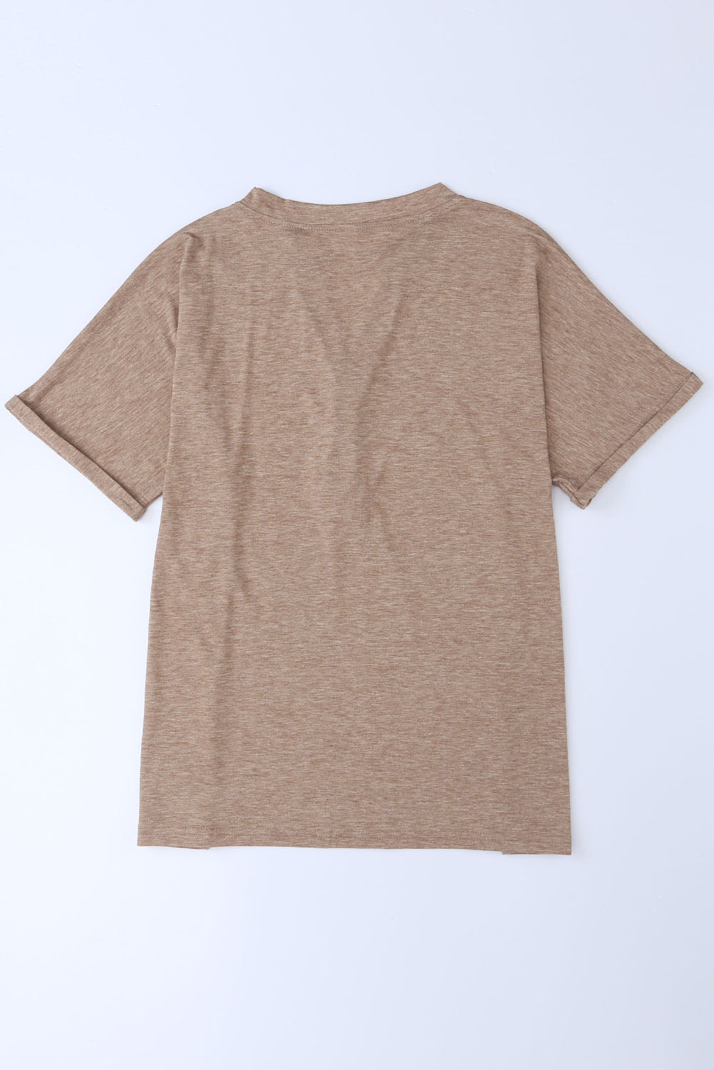 Button V Neck Rolled Sleeve T Shirt