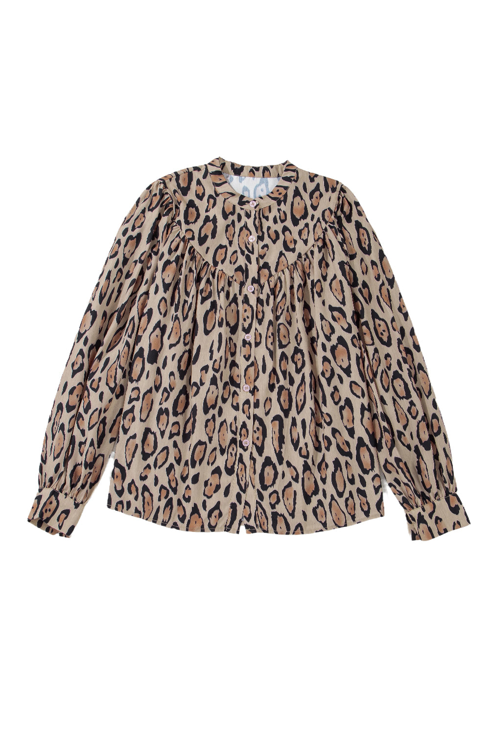 Jet Stream Oversized Leopard Print Balloon Sleeve Casual Shirt