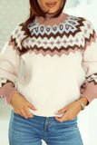 Geometric Pattern Ribbed Trim High Neck Sweater