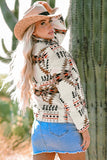 Beige Aztec Printed Stand Neck Zip Up Jacket