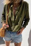 Jungle Green Crinkle Textured Button Up Long Sleeve Shirt