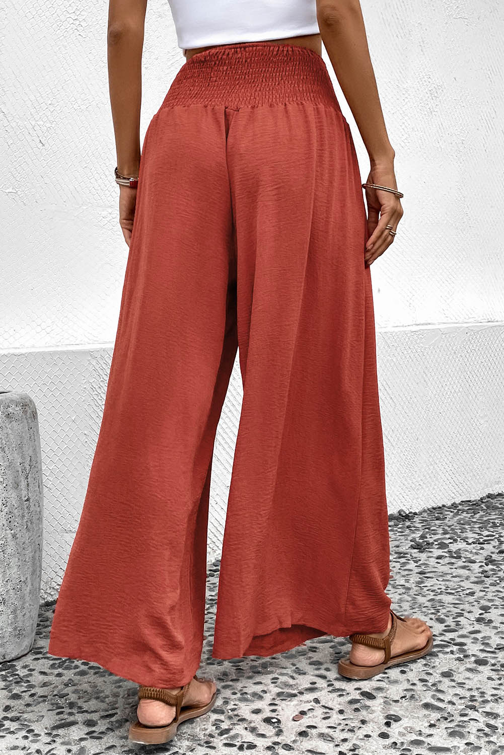 Pantalon large taille haute rouge à taille haute