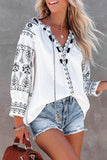 Boho Embroidered Split Neck Blouse