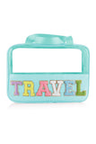 Trousse de maquillage en PVC transparent avec lettre chenille TRAVEL rose clair