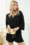 Rose Pleated Buckle Belt Drop Shoulder Shirt Mini Dress