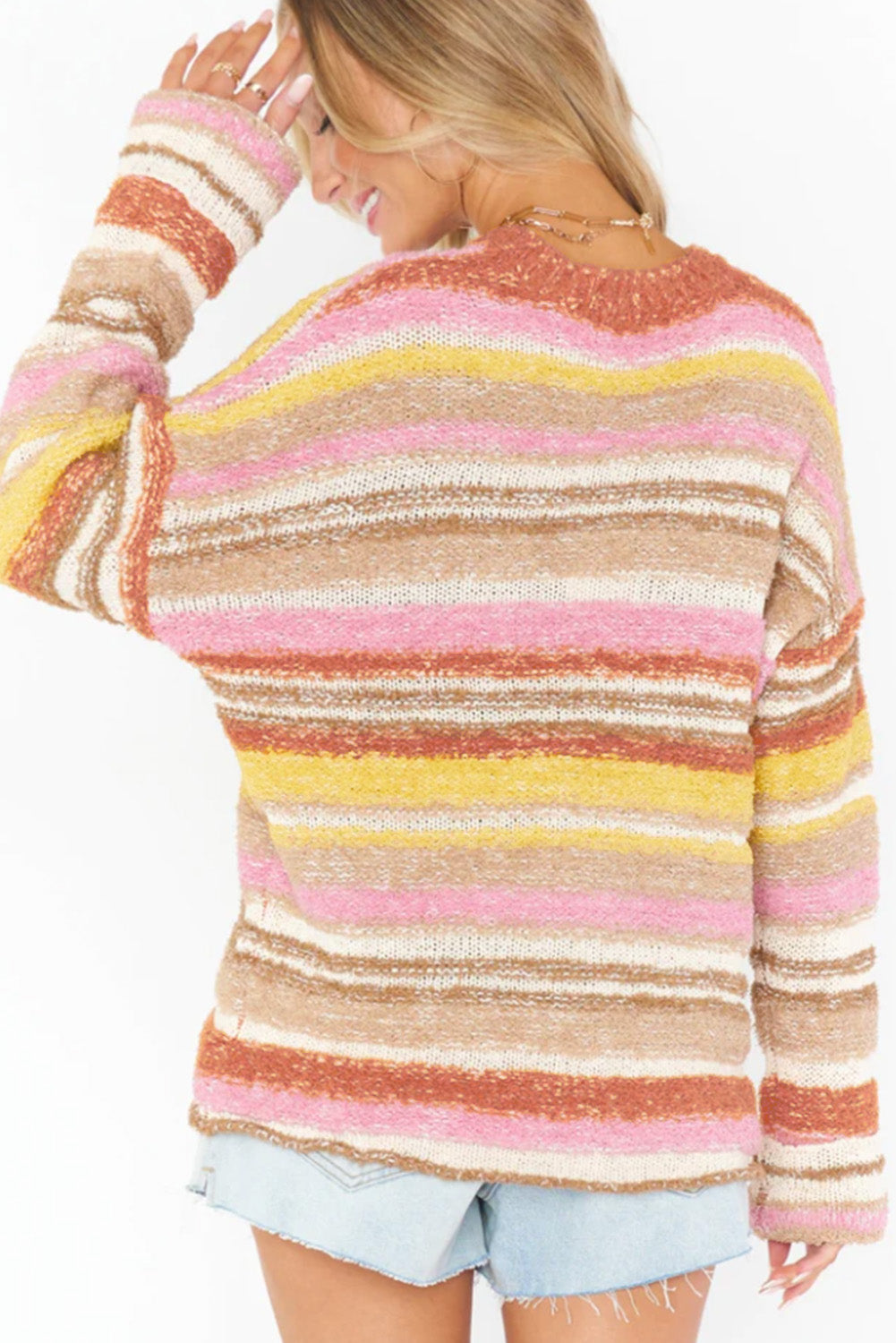 Striped Knit Drop Shoulder Sweater