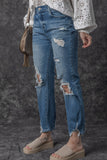 Sky Blue Ripped Knee Hole High Waist Jeans