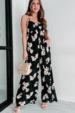 Tie Decor V Neck Floral Wide Leg Jumpsuit