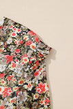 V Neck Ruffled Babydoll Floral Blouse