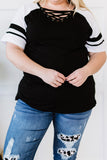 Crisscross V Neck Raglan Sleeve Plus Size Tee