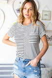 Mix Striped Print Chest Pocket T Shirt