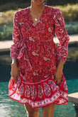 Hot Boho Floral Tie Wrap V Neck Ruffle Dress